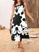 Vestido Plus Size Rafaella, estilo túnica, com decote V, estampa gráfica amarela, ajuste regular, ideal para ocasiões casuais e dias de sol.