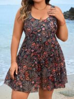 Maiô Plus Size com estampa floral vibrante, cintura alta e alças grossas. Ideal para dias de férias, combinando conforto e estilo boho.