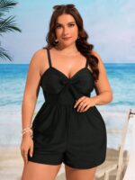 Maiô Plus Size Casual com Shorts, nó na gola e alças grossas. Perfeito para conforto e estilo na praia ou piscina.