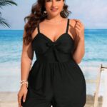 Maiô Plus Size Casual com Shorts, nó na gola e alças grossas. Perfeito para conforto e estilo na praia ou piscina.