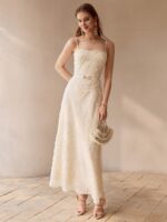 Vestido Com Alça Deslizante e Amarração em Renda Texturizada