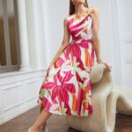 Vestido Floral Plissado Midi