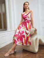 Vestido Floral Plissado Midi
