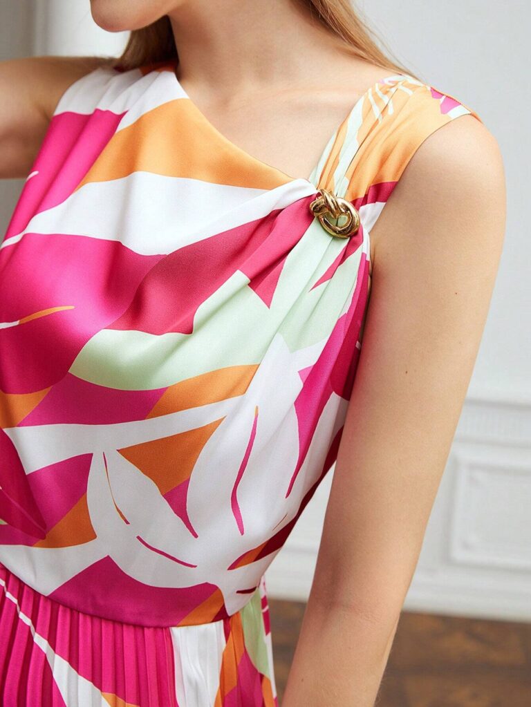 Vestido Floral Plissado Midi