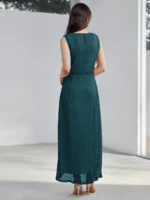 Vestido Longo Plissado Cintura Com Franzida