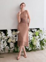 Vestido Longo Plissado Cintura Com Franzida