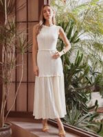 Vestido Longo Texturizado Com Babado