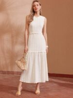 Vestido Longo Texturizado Com Babado