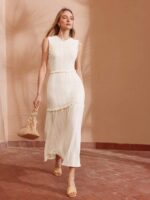 Vestido Longo Texturizado Com Babado