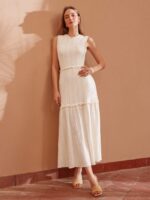 Vestido Longo Texturizado Com Babado