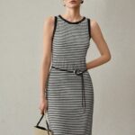 Vestido Longo Tricotado Com Estampa Listrada