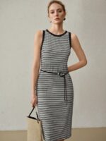 Vestido Longo Tricotado Com Estampa Listrada