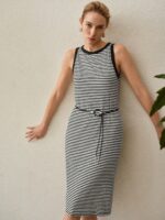 Vestido Longo Tricotado Com Estampa Listrada