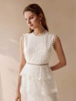 Vestido Longo Tule Barrado com Renda