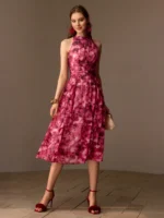 Vestido Midi Com Cintura Franzida e Estampa Floral