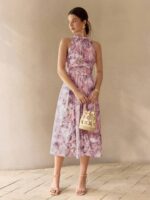 Vestido Midi Com Cintura Franzida e Estampa Floral