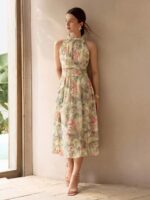 Vestido Midi Com Cintura Franzida e Estampa Floral